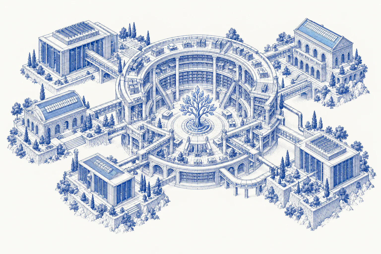 The company atlas: a detailed sapphire architectural engraving of Eragon’s knowledge world
